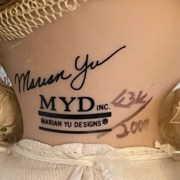 MYD Marian Yu Designs Bisque Porcelain Heirloom Doll Floral 1987 Vintage 15in - Picture 8 of 10